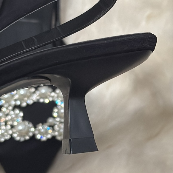ZARA Black Slingback Kitten Heels Pearl Rhinestones Wedding Work Party 40 9.5 10 - Picture 8 of 8